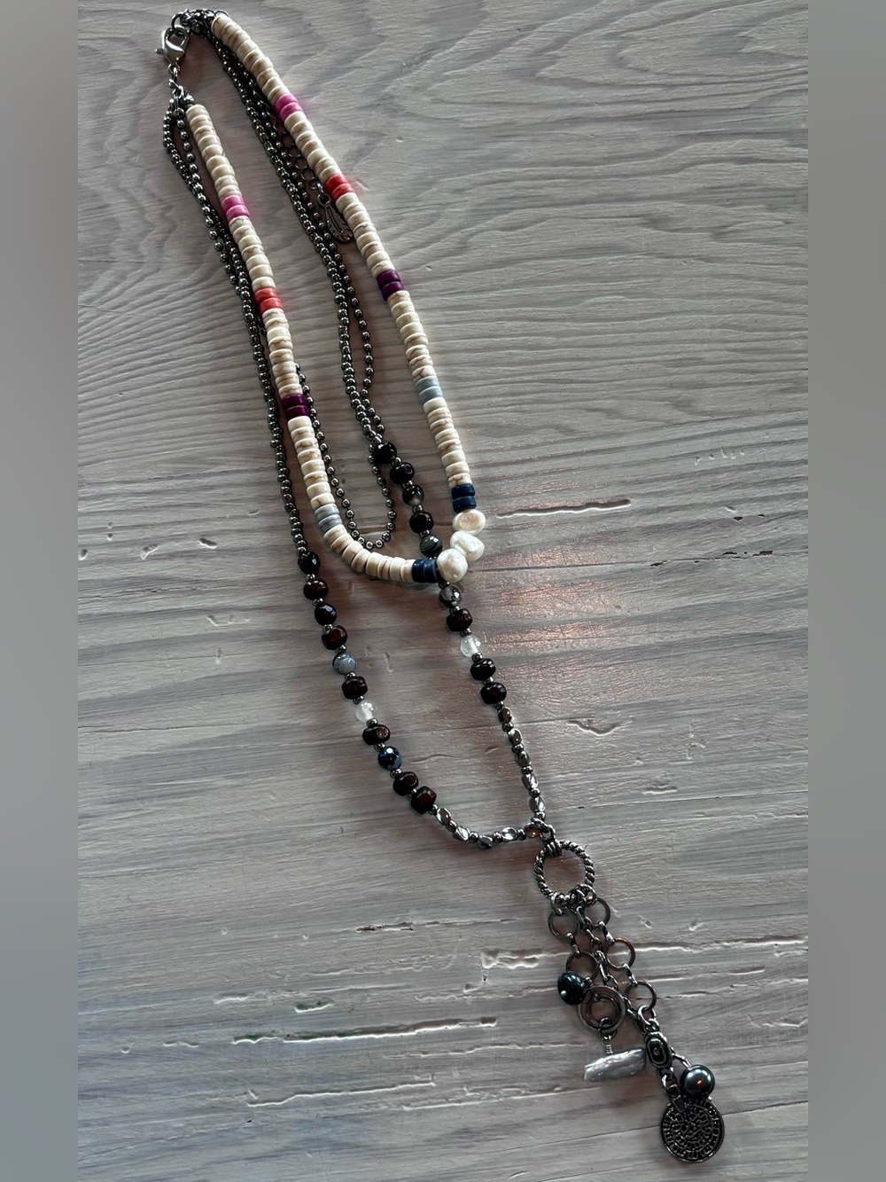 Free People Layered Beaded Necklace in Cream with Multicolor Accents